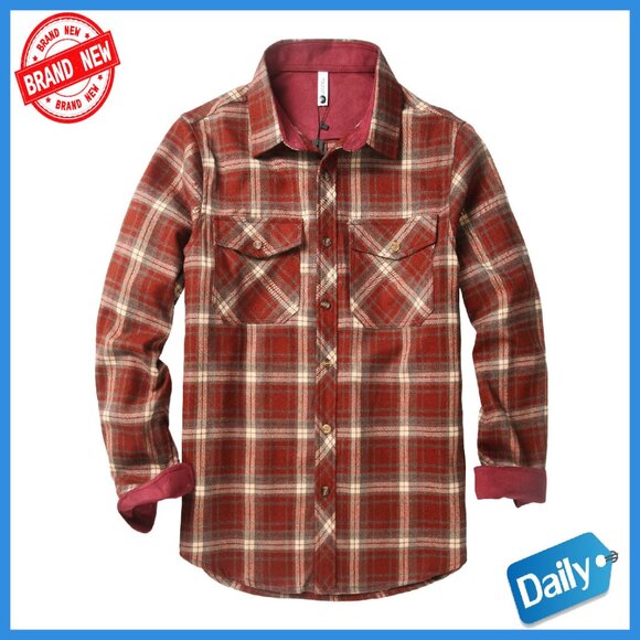 Men's Premium Flannel Button-Down Shirt Long Sleeve with Pockets